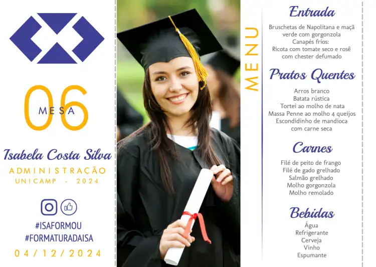 Menu Triângulo Formatura Administração Com Foto Curso