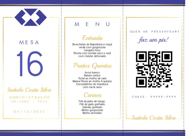 Convite Menu Triângulo Formatura Administração Triangulo editável e personalizável