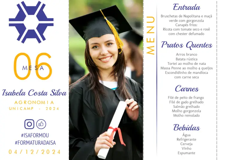 Convite Menu Triângulo Formatura Agronomia Com Foto Triangulo editável e personalizável