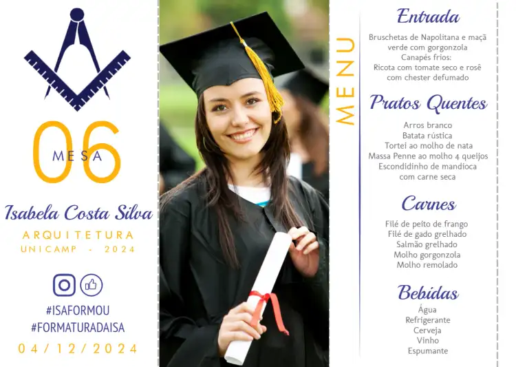 Menu Triângulo Formatura Arquitetura Com Foto Mesa
