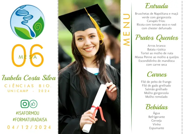 Convite Menu Triângulo Formatura Ciências Biológicas Com Foto Mesa editável e personalizável