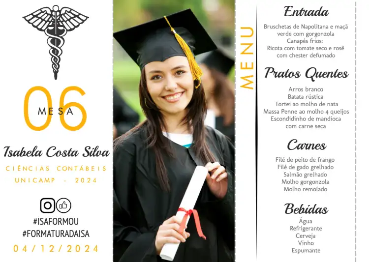 Menu Triângulo Formatura Ciências Contábeis Com Foto Graduação