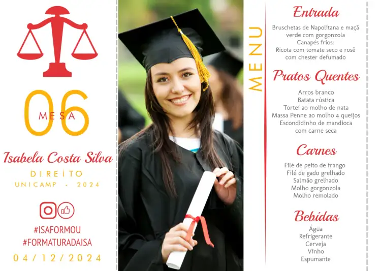 Convite Menu Triângulo Formatura Direito Com Foto Graduação – tema Formatura moderno, elegante, minimalista, geometrico, sophisticated, personalizado