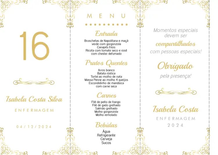 Convite Menu Triângulo Formatura Dourado Triangulo