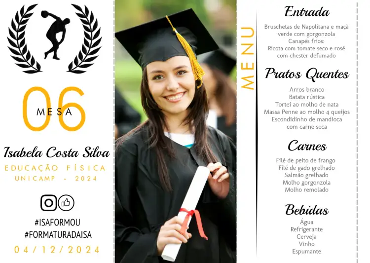 Convite Menu Triângulo Formatura Educação Física Com Foto Curso – tema Formatura moderno, colorido, elegante, dinâmico, esportivo, minimalista