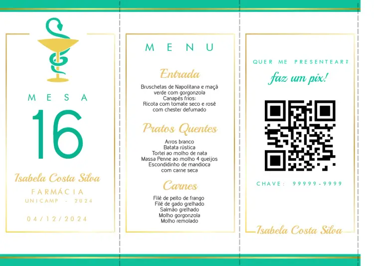 Convite Menu Triângulo Formatura Farmácia Mesa editável e personalizável
