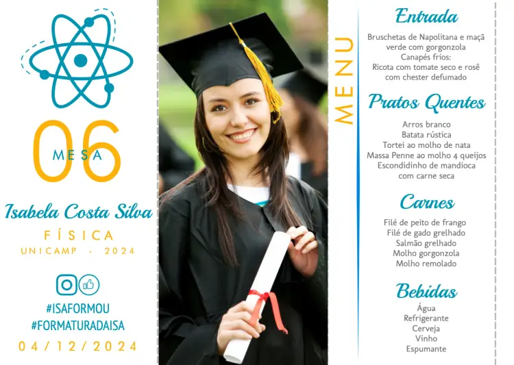 Convite Menu Triângulo Formatura Física Com Foto Triangulo editável e personalizável