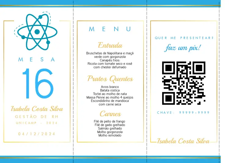 Convite Menu Triângulo Formatura Física Mesa editável e personalizável