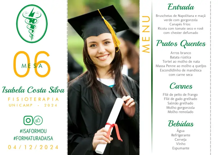 Convite Menu Triângulo Formatura Fisioterapia Com Foto Cardápio