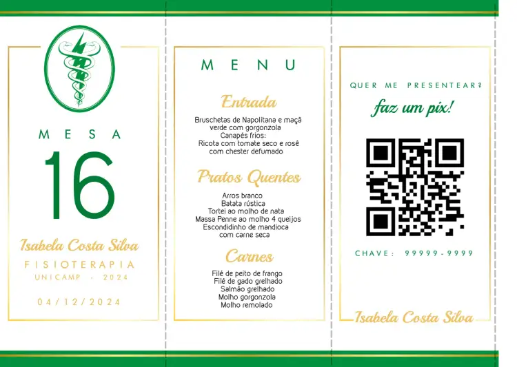 Convite Menu Triângulo Formatura Fisioterapia Curso – tema Formatura moderno, elegante, verde, minimalista, profissional, sustentável
