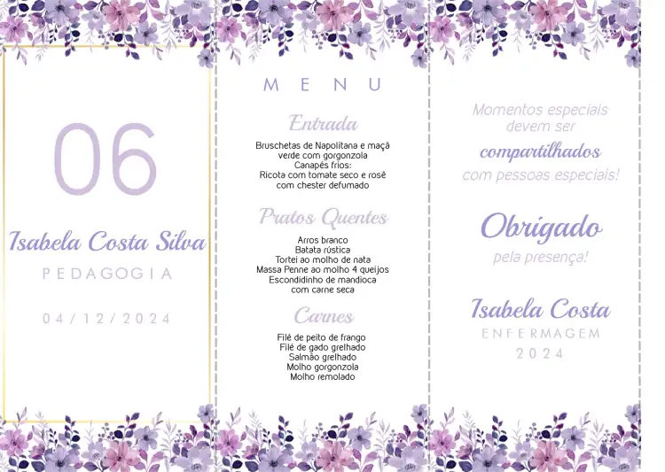 Menu Triângulo Formatura Floral Totem