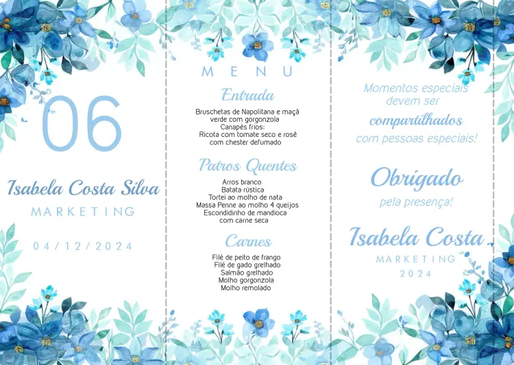 Convite Menu Triângulo Formatura Floral Triangulo editável e personalizável