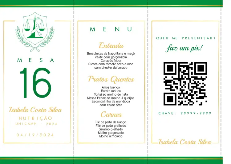 Menu Triângulo Formatura Nutrição Graduando