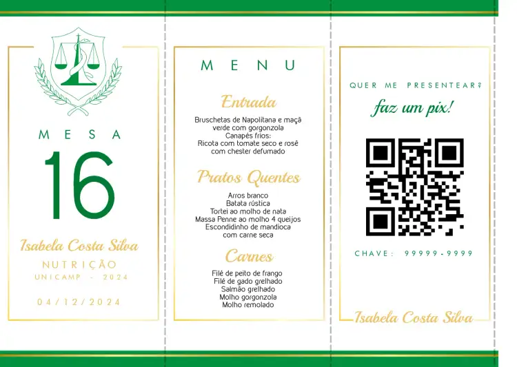 Convite Menu Triângulo Formatura Nutrição Graduando – tema Formatura verde, moderno, triangular, elegante, minimalista, saudável