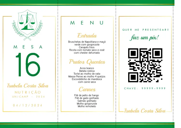 Convite Menu Triângulo Formatura Nutrição Graduando