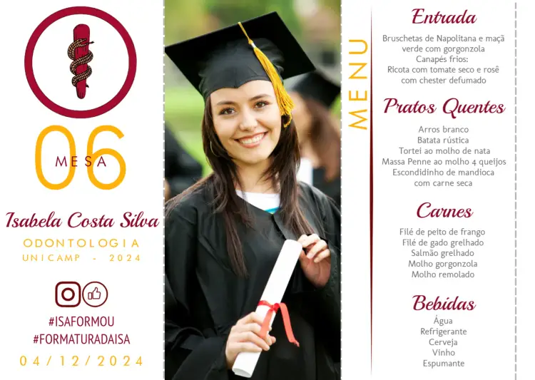 Convite Menu Triângulo Formatura Odontologia Com Foto Faculdade editável e personalizável