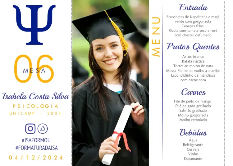 Menu Triângulo Formatura Psicologia Com Foto Mesa