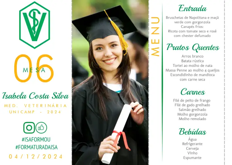 Menu Triângulo Formatura Veterinária Com Foto Mesa