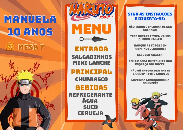 Convite Menu Triângulo Naruto Mesa