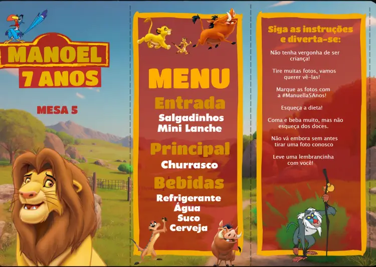 Convite Menu Triângulo Rei Leão Triangulo