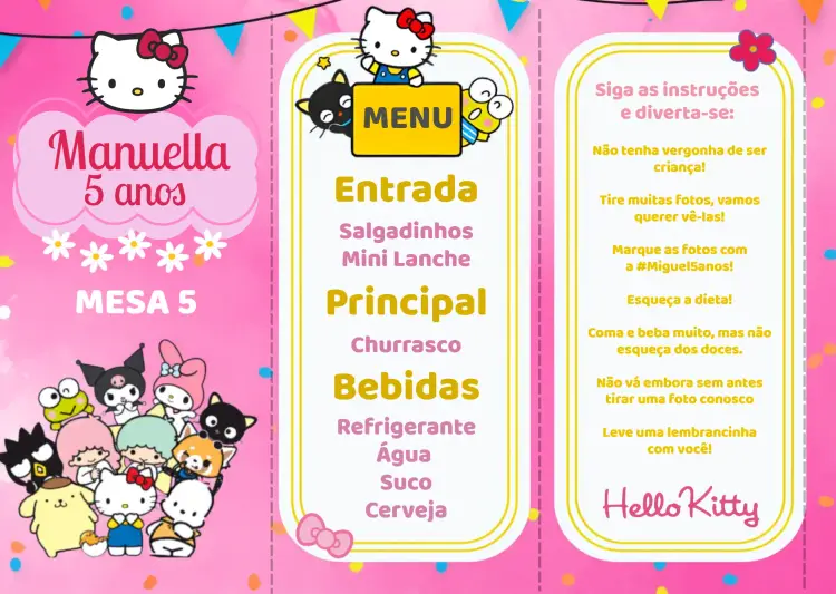 Convite Menu Triângulo Turma Da Hello Kitty Triangulo