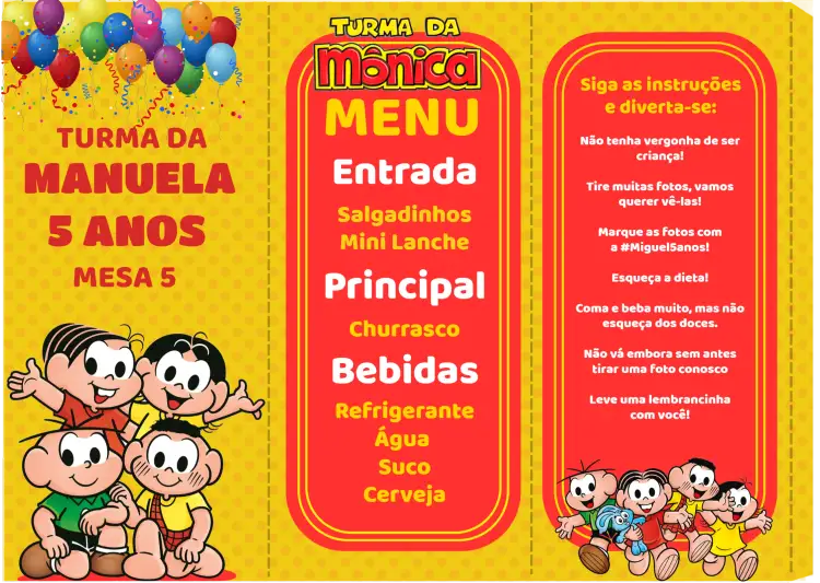 Convite Menu Triângulo Turma Da Mônica Cebolinha – tema Aniversário Infantil colorido, divertido, infantil, temático, quadrinhos, brincalhão