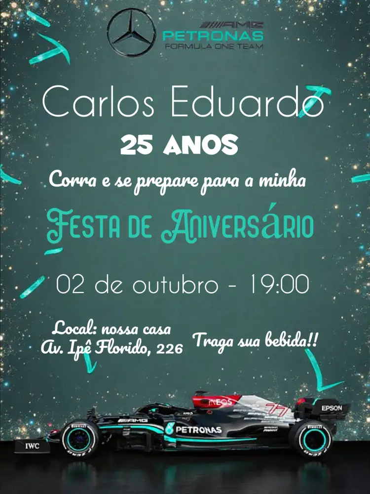 Convite Mercedes Fórmula 1 Formula – tema Mais pesquisados moderno, esportivo, dinâmico, elegante, tecnológico