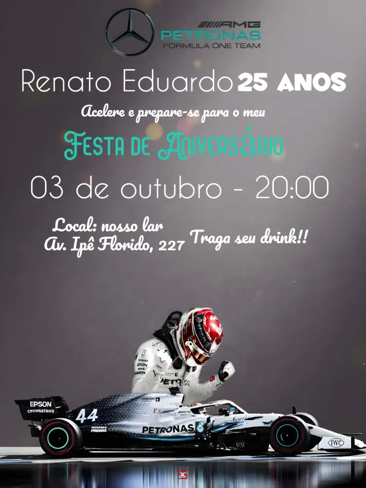 Convite Mercedes Fórmula 1 Lewis