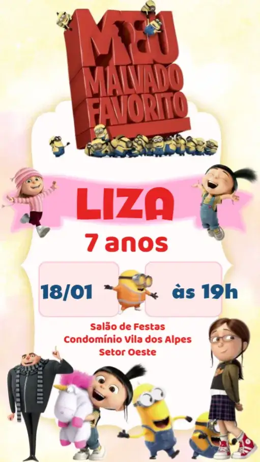 Convite Meu Malvado Favorito – tema Cartão animação, filme, personagens