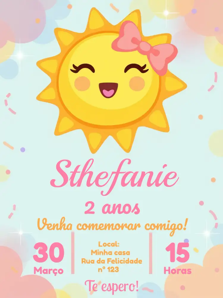 Convite Meu Raio De Sol Nuvem – tema Mais pesquisados rosa, dourado, nuvem, infantil, brilhante