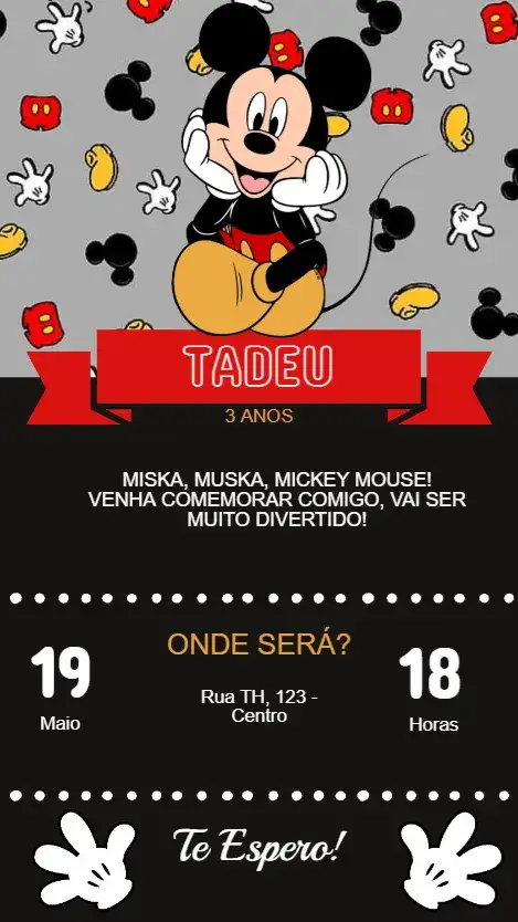 Convite Aniversário Infantil Mickey