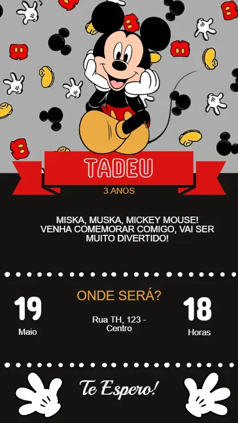Convite Aniversário Infantil Mickey