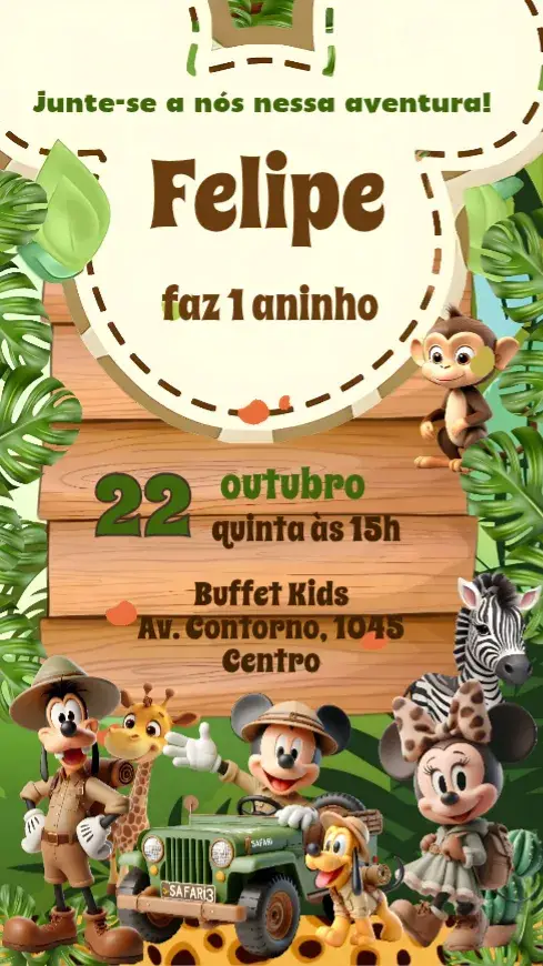 Convite Mickey Safari