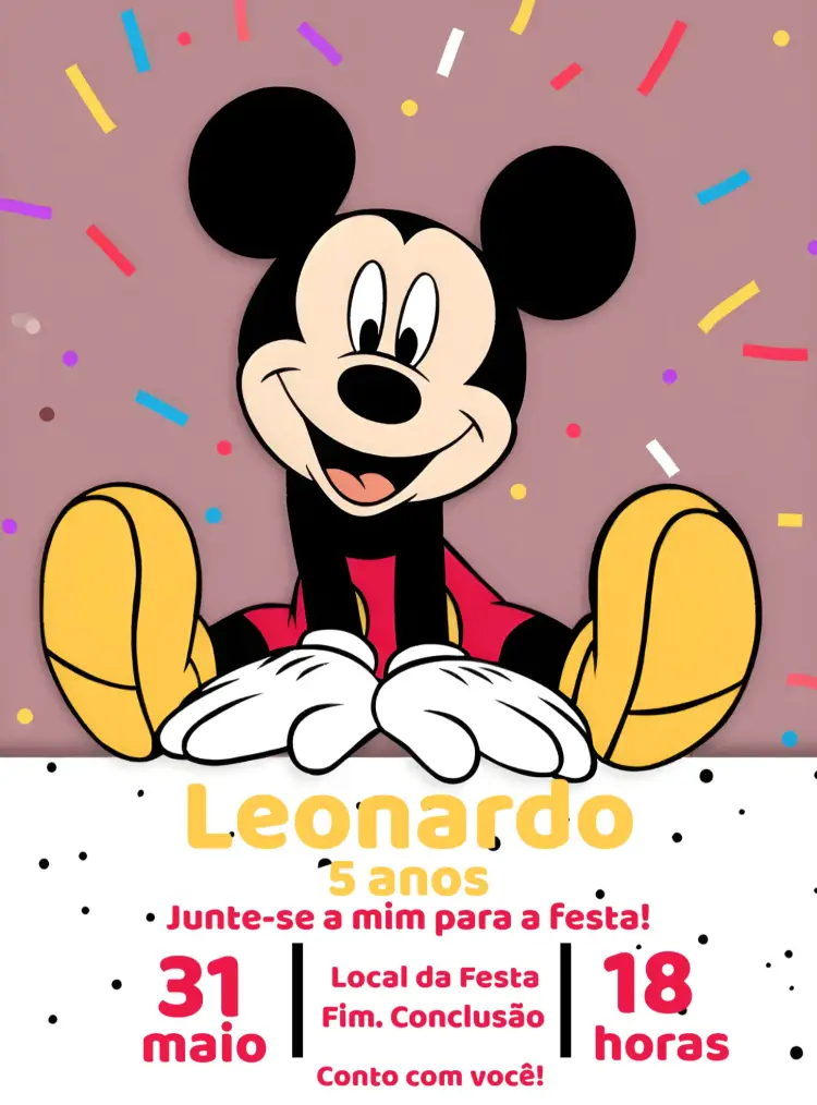 Convite Mickey Mouse Walt