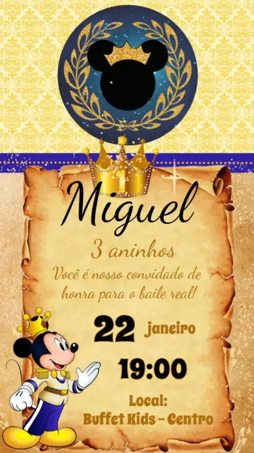 Convite Mickey Realeza