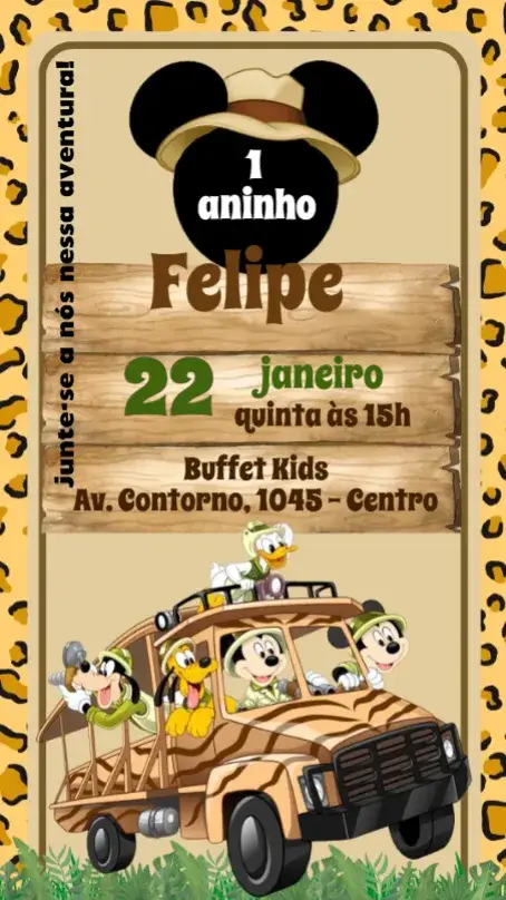 Convite Mickey Safari
