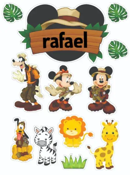 Invitation Mickey Safari – Cake topper theme tropical, fun, colorful, Disney, adventure, children