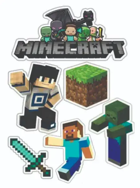 Invitación Minecraft – tema Topper de torta colorido, pixelado, aventura, juego, diversión