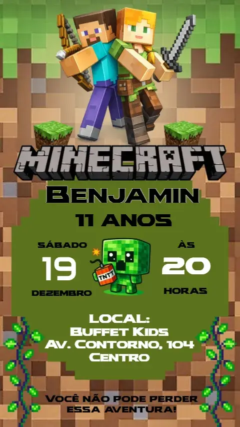 Invitación Minecraft editable y personalizable