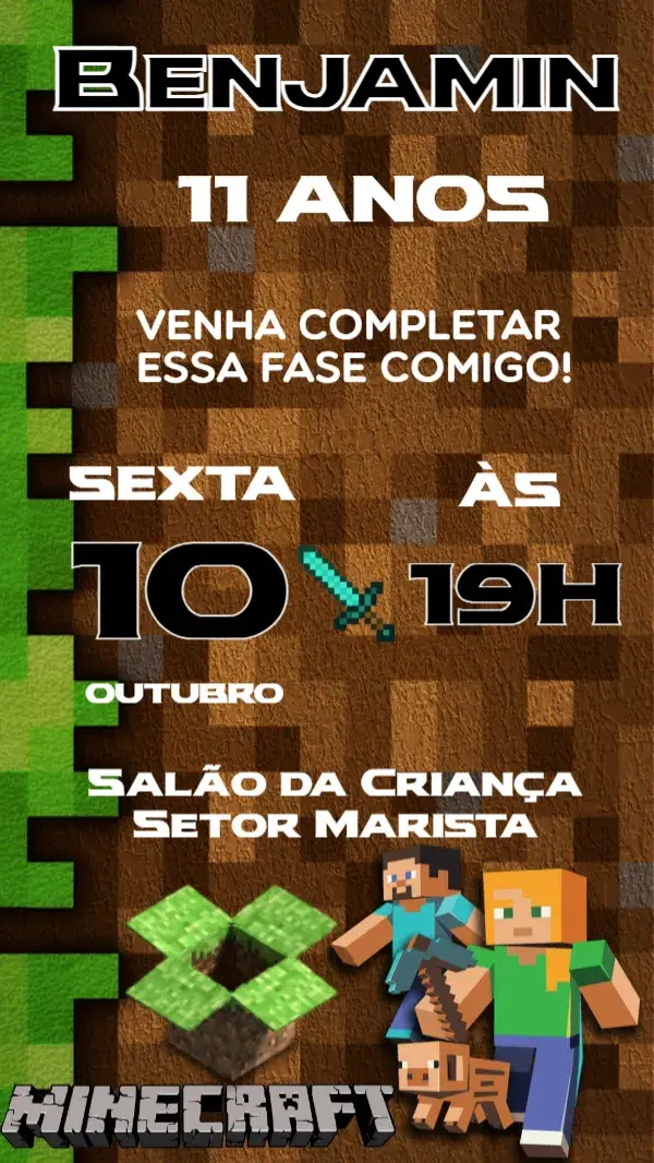 Invitación Minecraft editable y personalizable