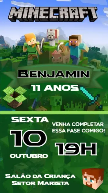 Invitación Minecraft editable y personalizable