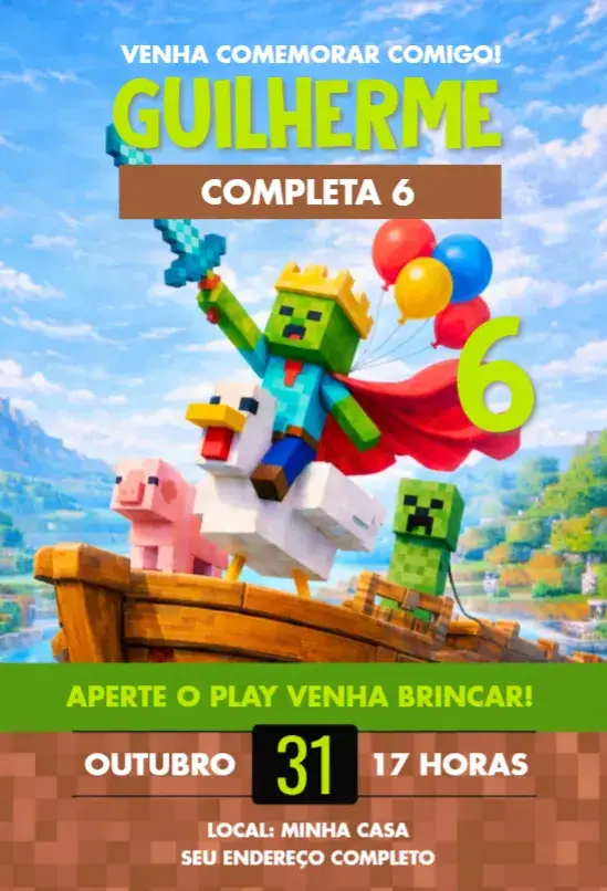 Convite Minecraft 6