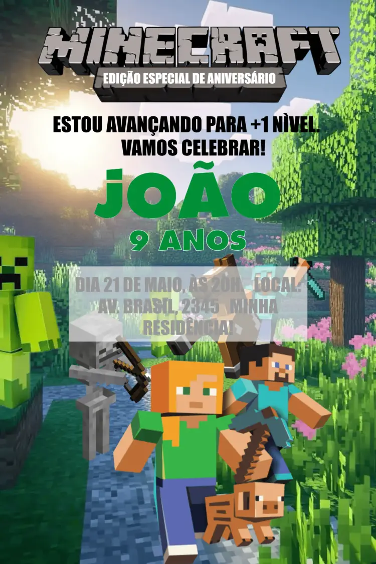 Convite Minecraft Blocos