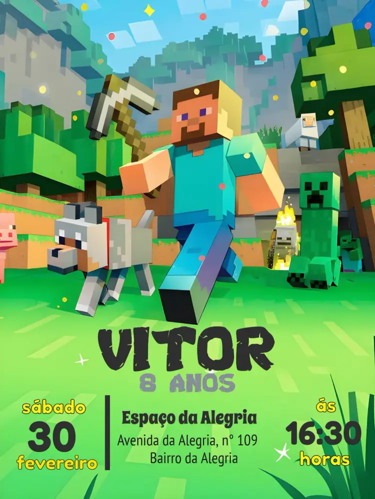 Convite Minecraft Bolinhas