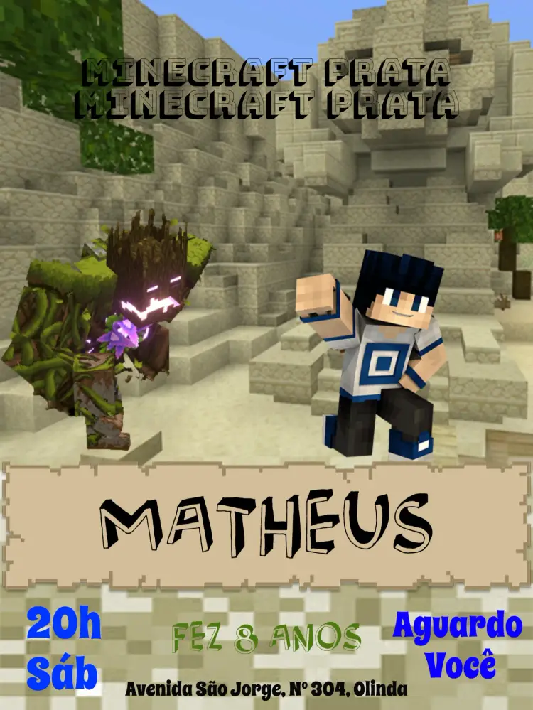 Convite Minecraft Cinza