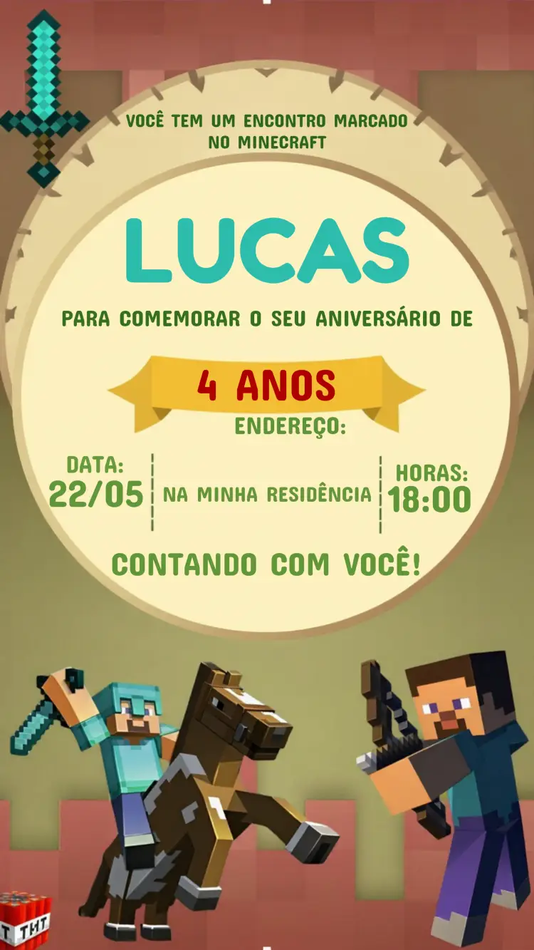 Convite Minecraft Colorido
