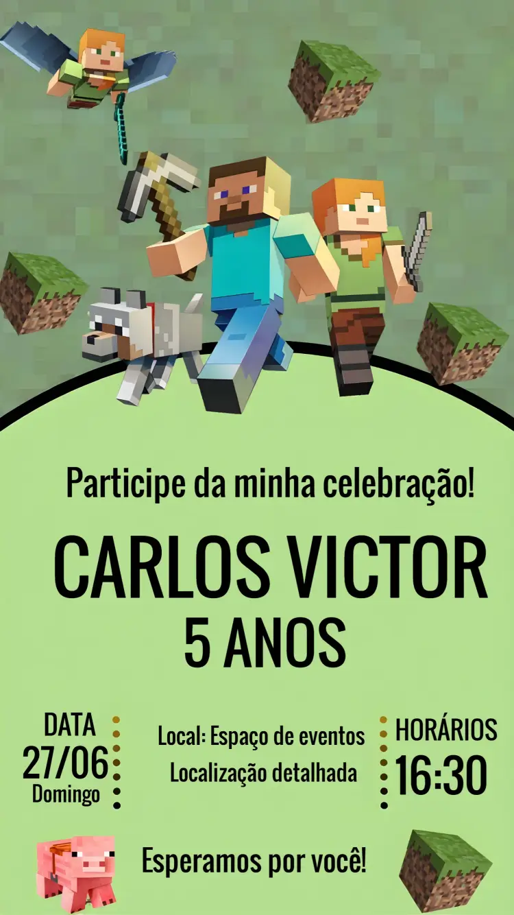 Convite Minecraft Gamer