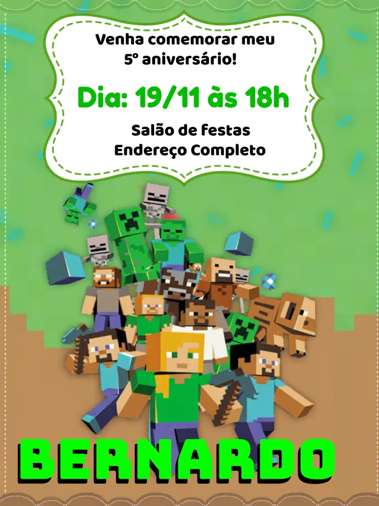 Convite Minecraft Marrom