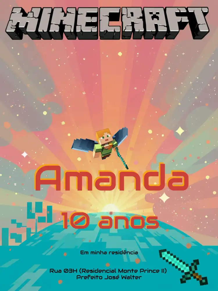 Convite Minecraft Menino – tema Aniversário Infantil blocky, colorido, moderno, jogos, divertido, infantil