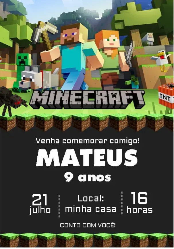 Convite Minecraft Verde